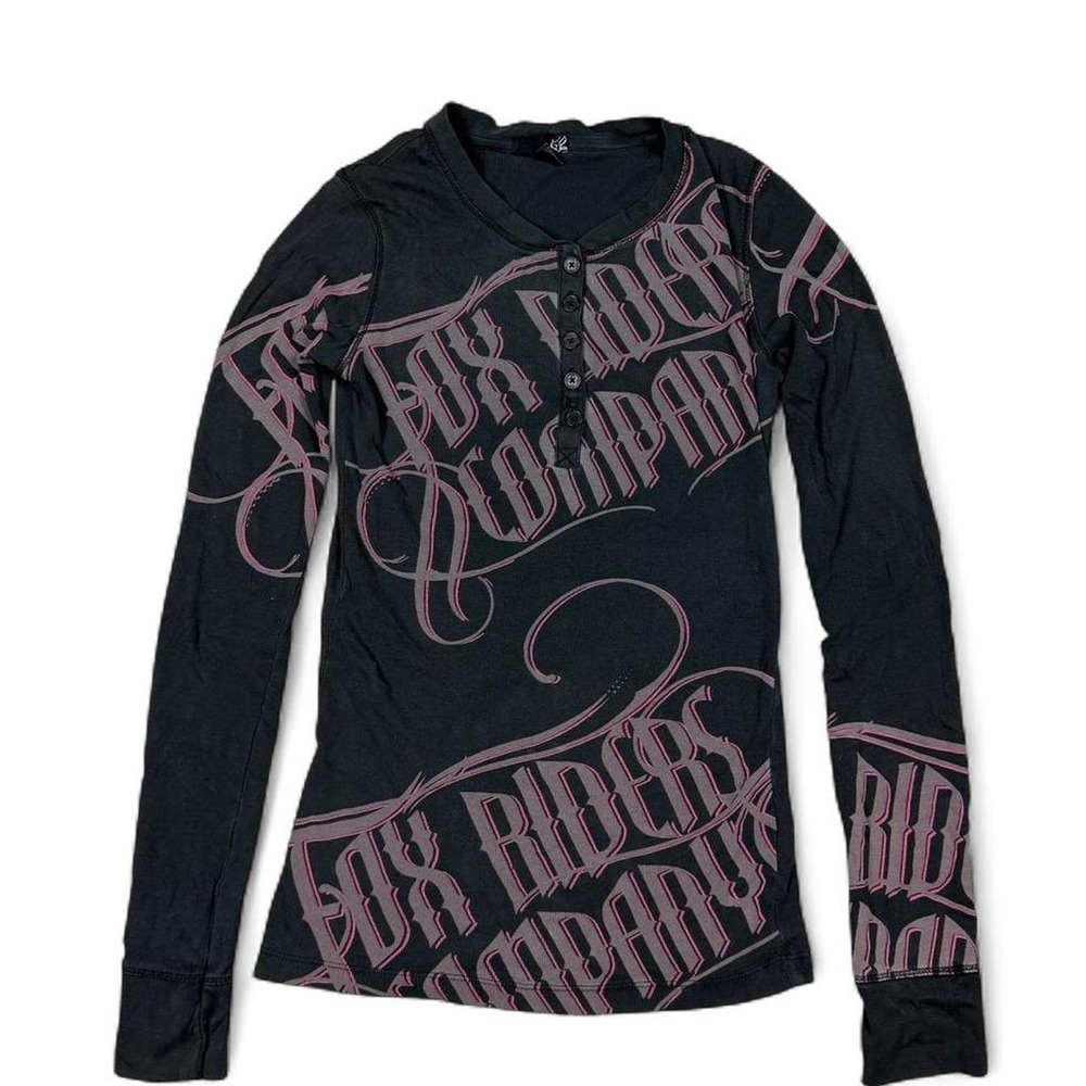 Y2K women's fox racing thermal tee / Henley long sleeve, Size small black